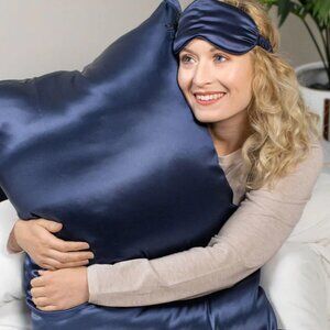 Jimoo Mulberry Elegant Blue 100% Silk Pillow Pillowcase - Blue - Queen 20"x 30"